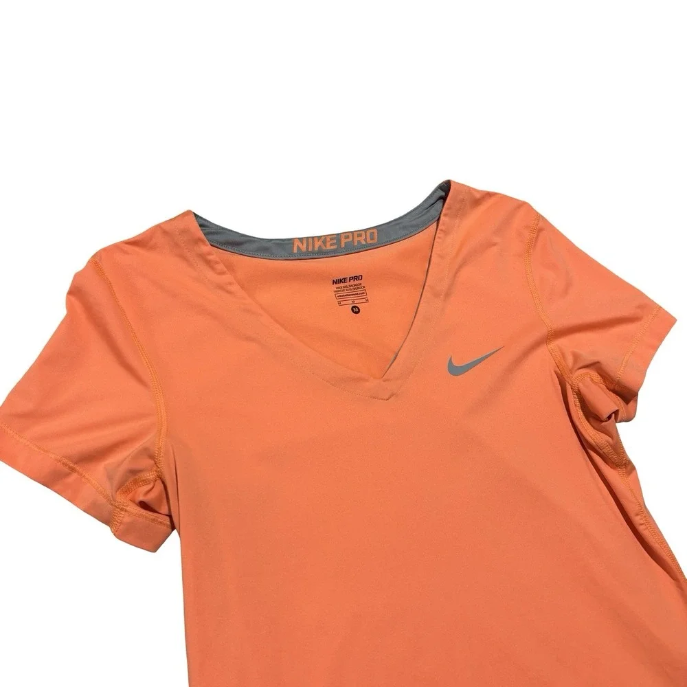 Nike Pro Women's V Neck Running Gym T Shirt Orange Size Medium 16 x 26